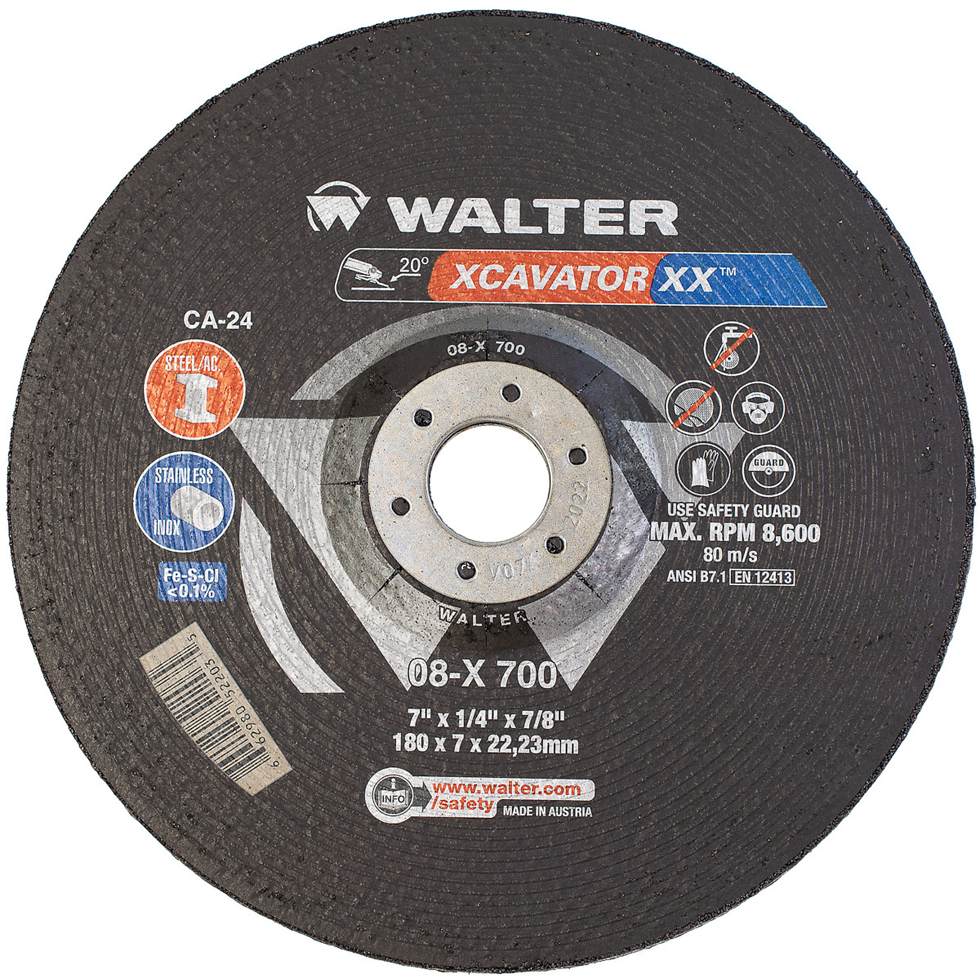 Walter XCAVATOR XX Angle Grinder Grinding Wheels — 7in. x 1/4in. x 7/8in., Ceramic Grain, Smart Resin Technology, 10 Pcs, Model# 08X700